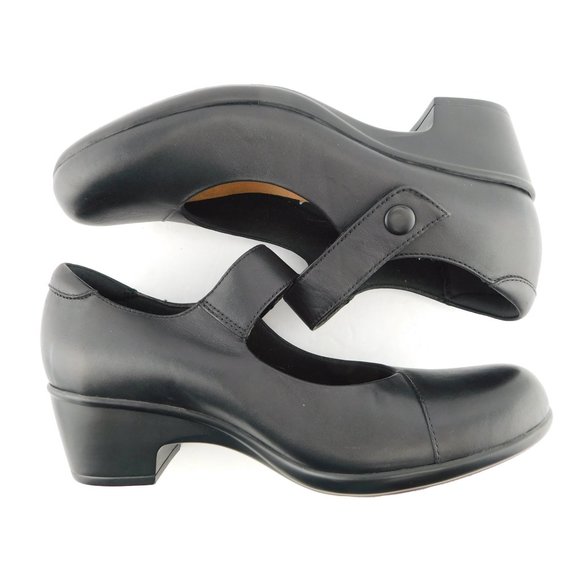 Unworn CLARKS Cushion Black Leather Mary Jane Block Heel Pumps  9.5 / 41 - Picture 4 of 9